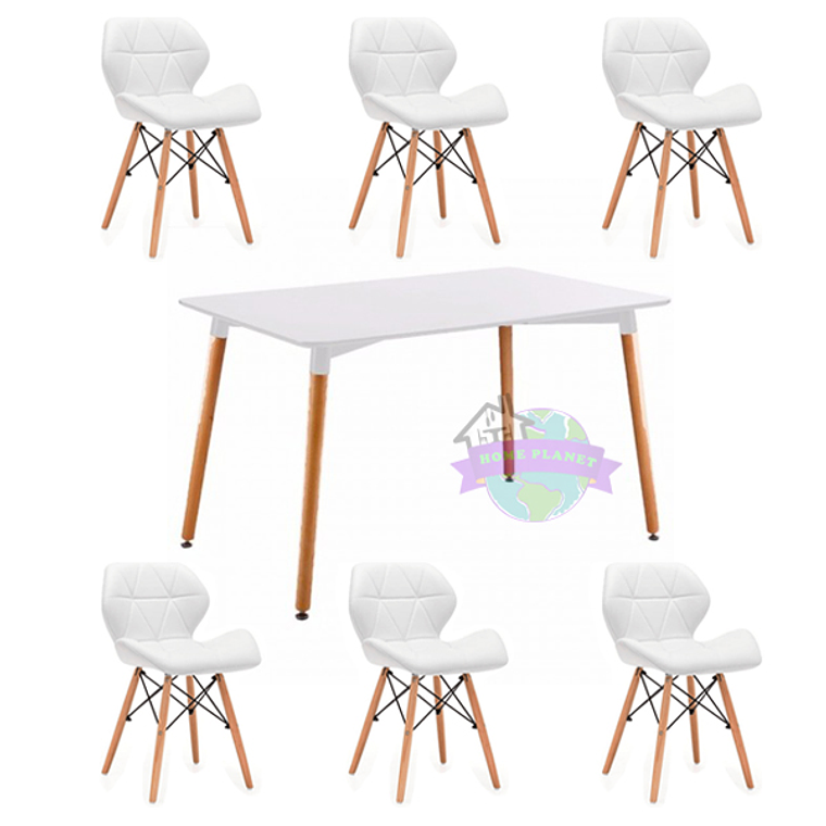 Comedor Zurich rectangular blanco 120x80 cm con 6 Sillas Mariposas Rubik 3