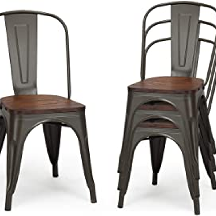 Silla Tolix Negra con asiento madera oscura 6