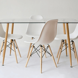 Comedor Oslo rectangular vidrio 120x80 cm con 4 Sillas eames