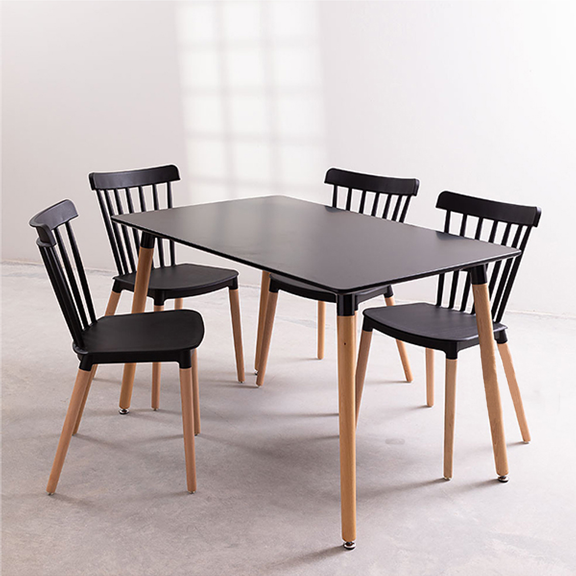Comedor Capri rectangular negro 120x80 cm con 4 Sillas Windsor  1