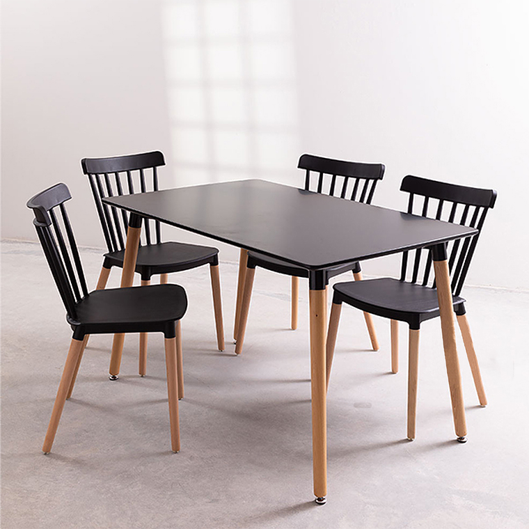 Comedor Capri rectangular negro 120x80 cm con 4 Sillas Windsor  1