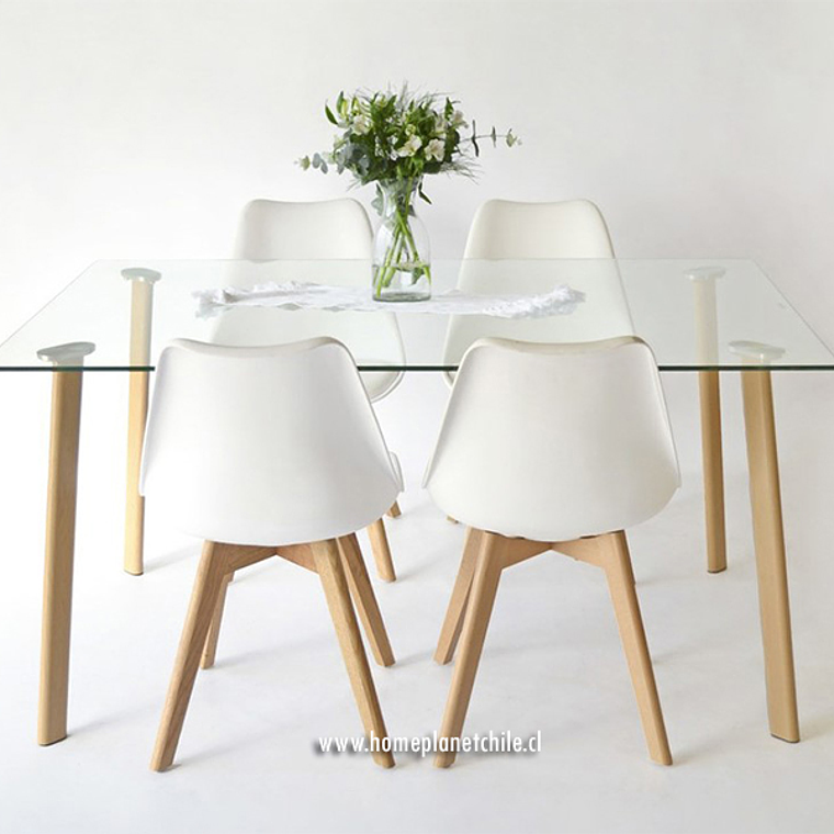 Comedor Bled rectangular vidrio 140x80 cm con 4 Sillas Tulip 3