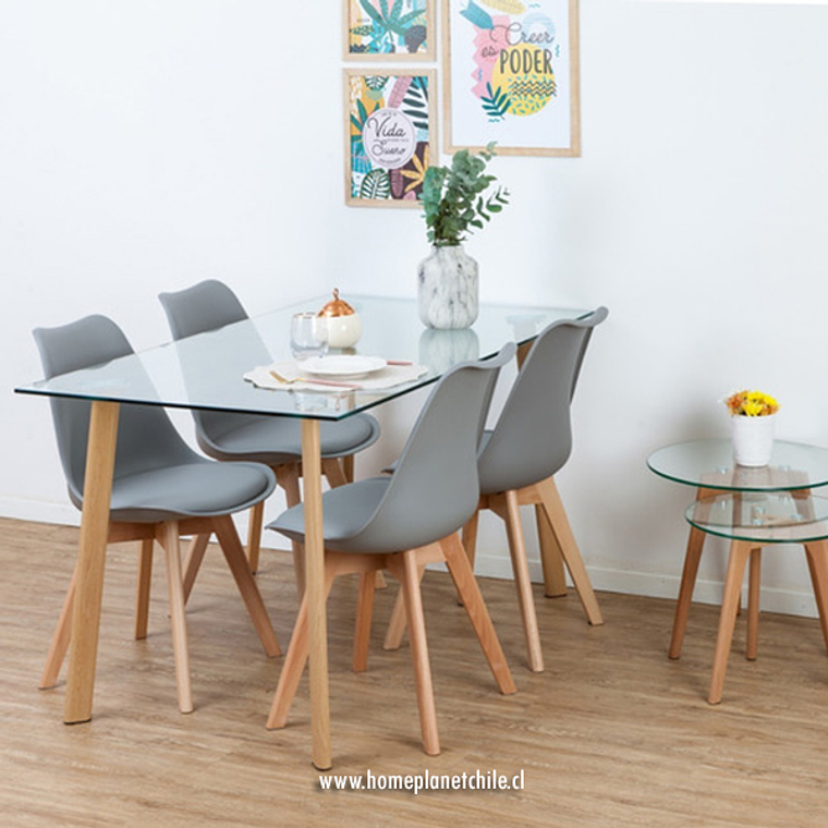Comedor Bled rectangular vidrio 140x80 cm con 4 Sillas Tulip 6