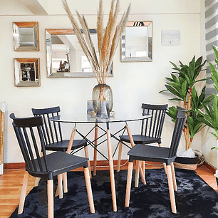 Comedor Brooklyn redondo vidrio 100 cm con 4 Sillas Windsor