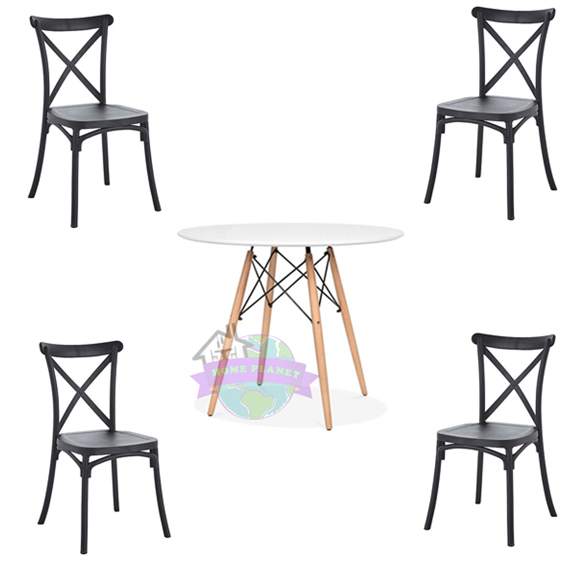 Comedor Marsella redondo blanco 80 cm con 4 Sillas Danubio 1