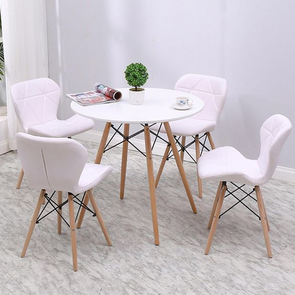 Comedor Holanda redondo blanco 80 cm con 4 Sillas Mariposas Rubik 1