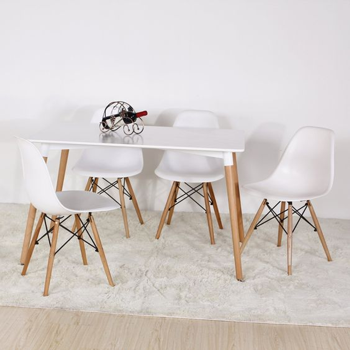 Comedor Helsinki rectangular blanco con 4 Sillas Eames 3