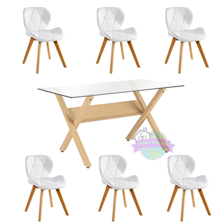 Comedor Milán rectangular vidrio 140x80 cm con 6 Sillas Rubik tulip 2