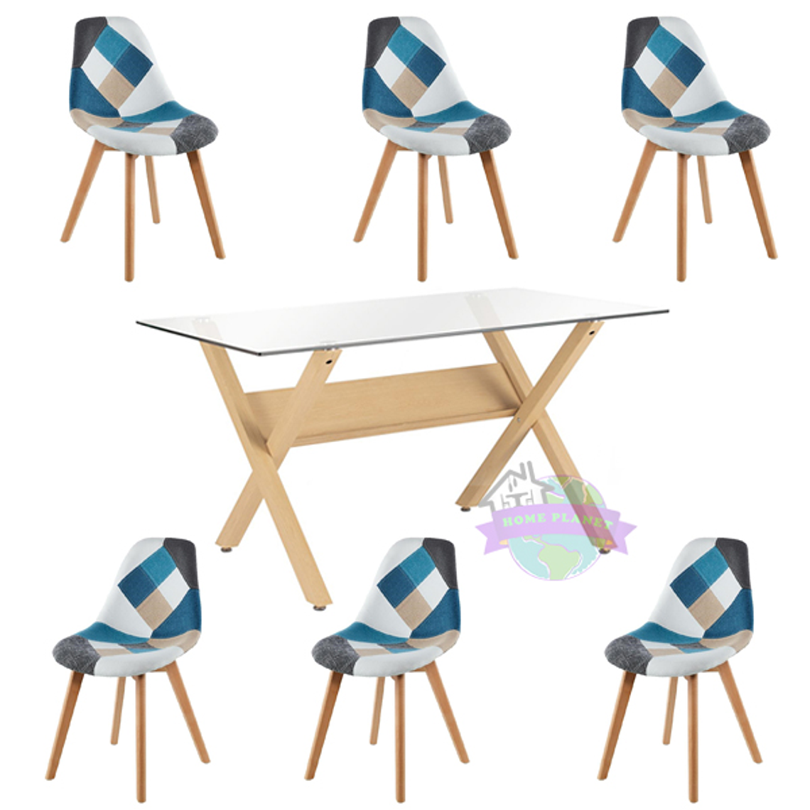 Comedor Roma rectangular vidrio 140x80 cm con 6 Sillas Patchwork 2.0 2