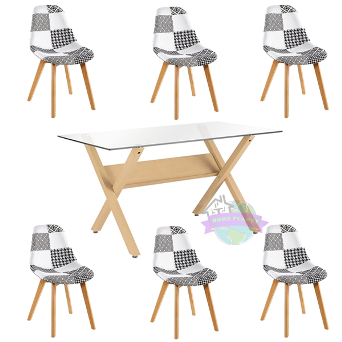 Comedor Roma rectangular vidrio 140x80 cm con 6 Sillas Patchwork 2.0 3