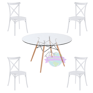 Comedor Turín redondo vidrio 100 cm con 4 Sillas Danubio 