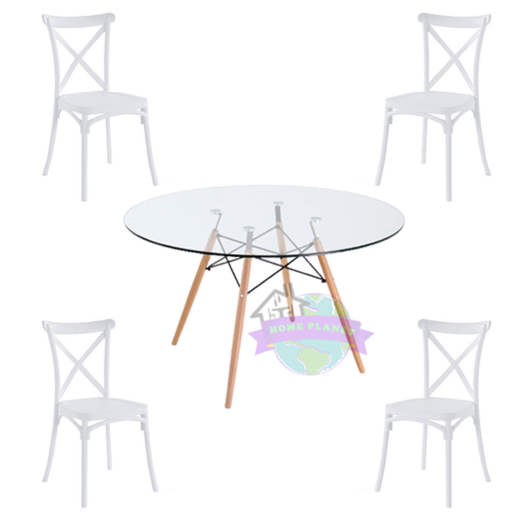 Comedor Turín redondo vidrio 100 cm con 4 Sillas Danubio  1