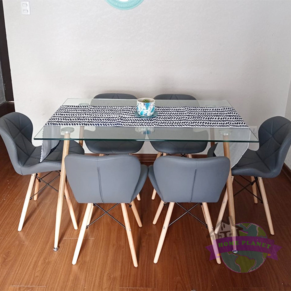 Comedor París rectangular vidrio 120x80cm con 6 Sillas Mariposas Rubik 1