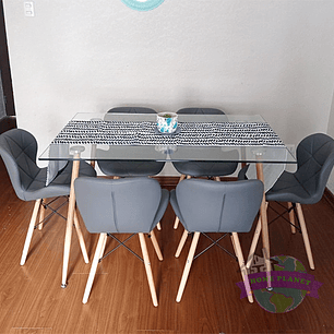 Comedor París rectangular vidrio 120x80cm con 6 Sillas Mariposas Rubik