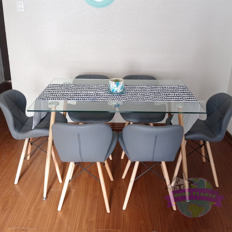 Comedor París rectangular vidrio 120x80cm con 6 Sillas Mariposas Rubik 1