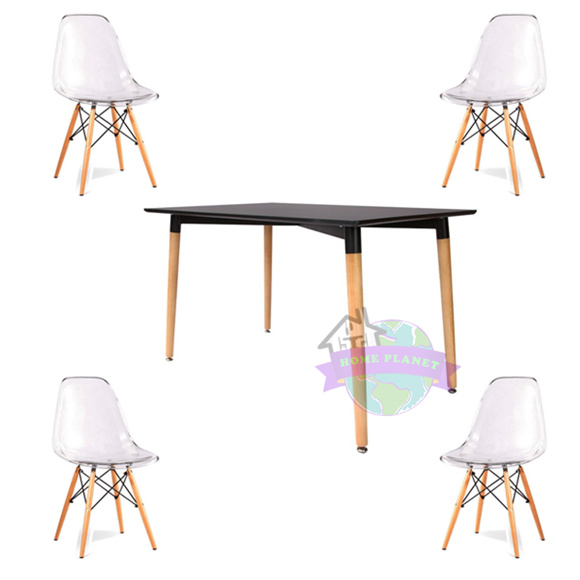 Comedor Manila rectangular 120X80 cm con 4 Sillas Eames transparentes 3