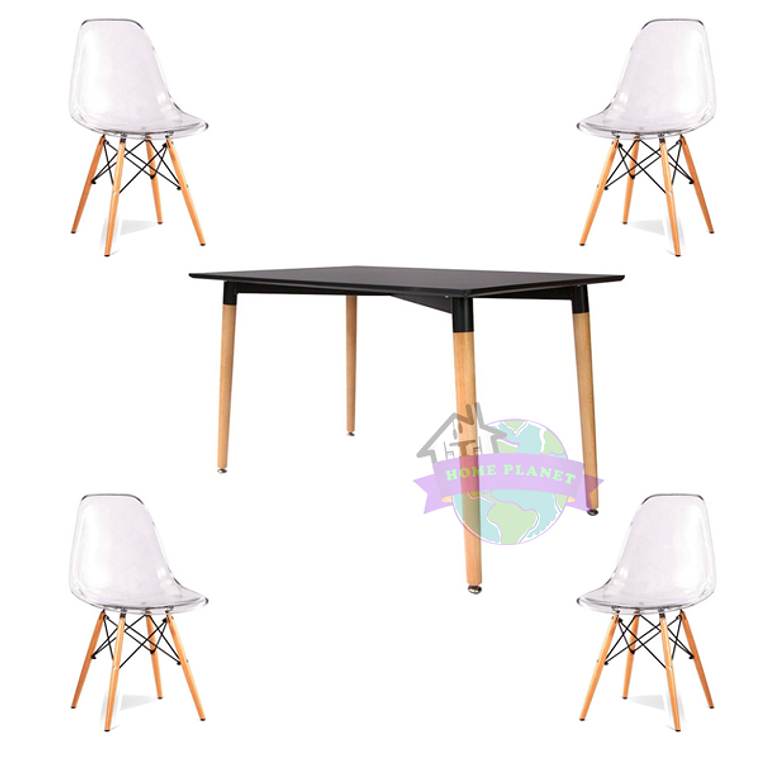 Comedor Manila rectangular 120X80 cm con 4 Sillas Eames transparentes 3