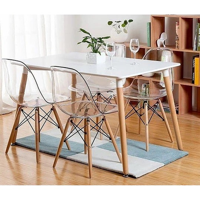 Comedor Manila rectangular 120X80 cm con 4 Sillas Eames transparentes 1