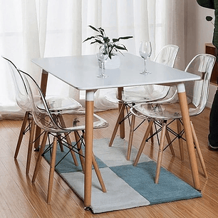 Comedor Manila rectangular 120X80 cm con 4 Sillas Eames transparentes