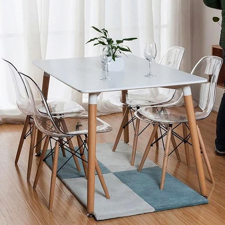 Comedor Manila rectangular 120X80 cm con 4 Sillas Eames transparentes 2