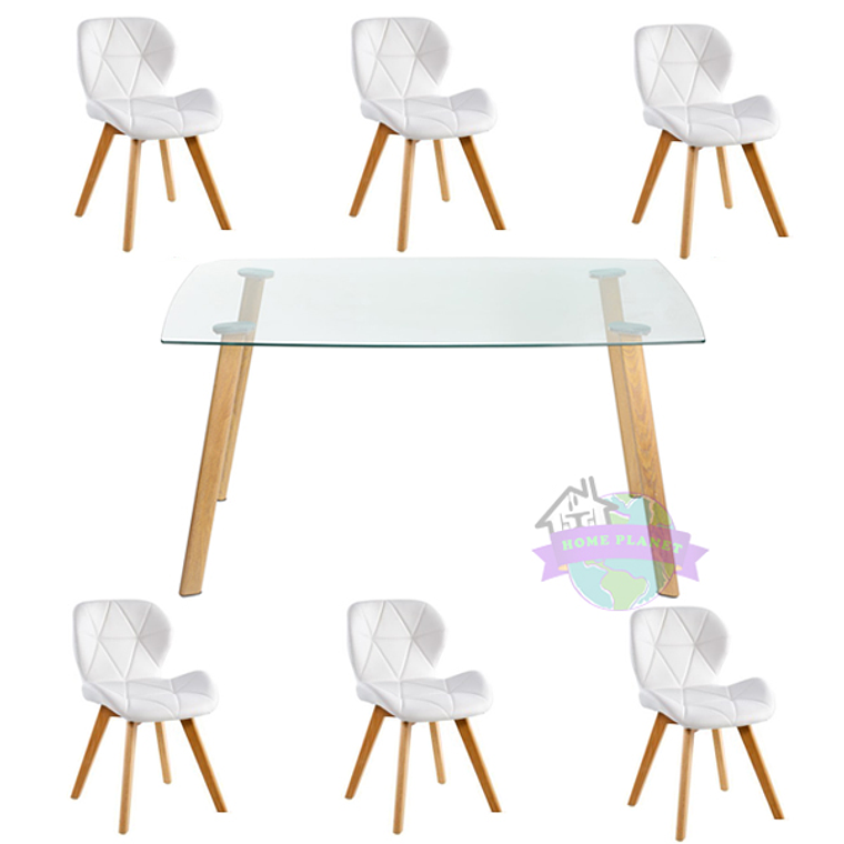 Comedor Brasilia rectangular vidrio 140x80 cm con 6 Sillas Mariposas Rubik Wood 1