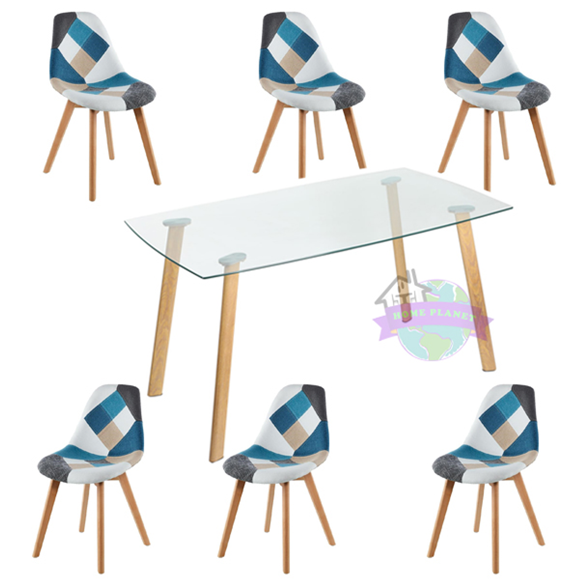 Comedor Varsovia rectangular vidrio 140x80 cm con 6 Sillas Patchwork 2.0 2