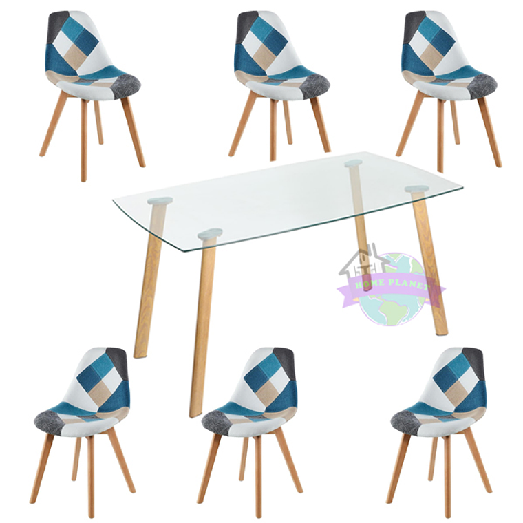 Comedor Varsovia rectangular vidrio 140x80 cm con 6 Sillas Patchwork 2.0 2