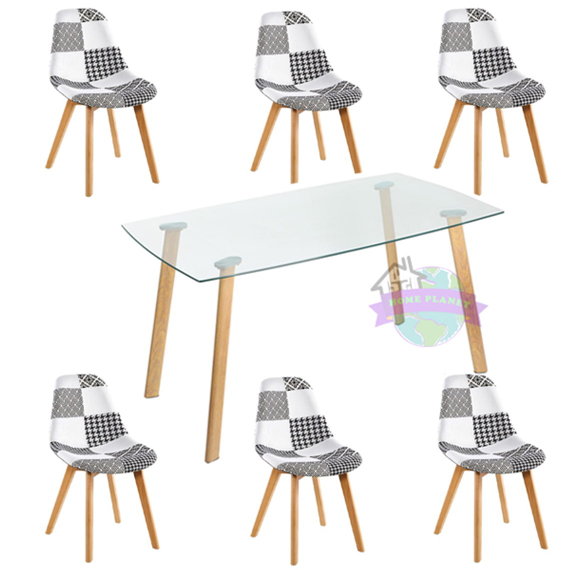 Comedor Varsovia rectangular vidrio 140x80 cm con 6 Sillas Patchwork 2.0 3