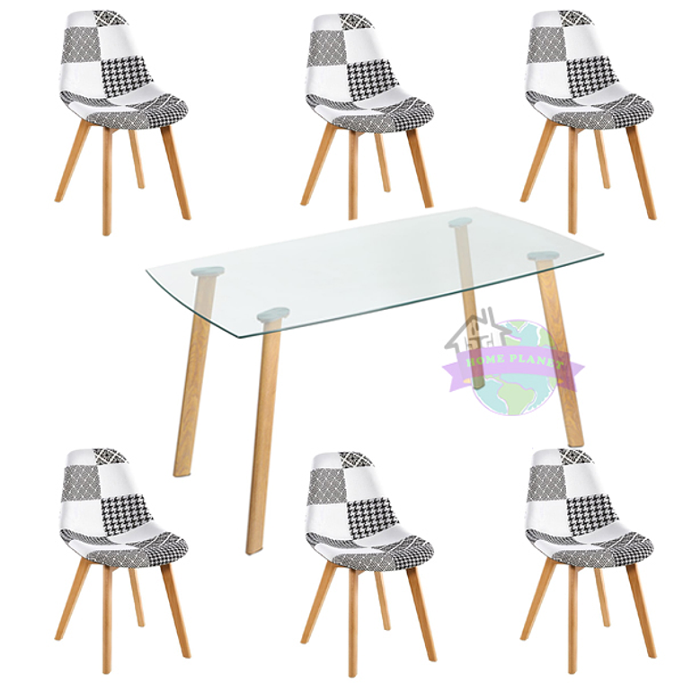 Comedor Varsovia rectangular vidrio 140x80 cm con 6 Sillas Patchwork 2.0 3