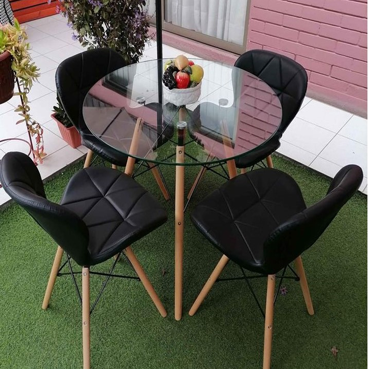 Comedor Budapest redondo vidrio 80 cm y 4 Sillas Rubik 1