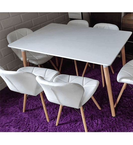 Comedor Zurich rectangular blanco 120x80 cm con 6 Sillas Mariposas Rubik