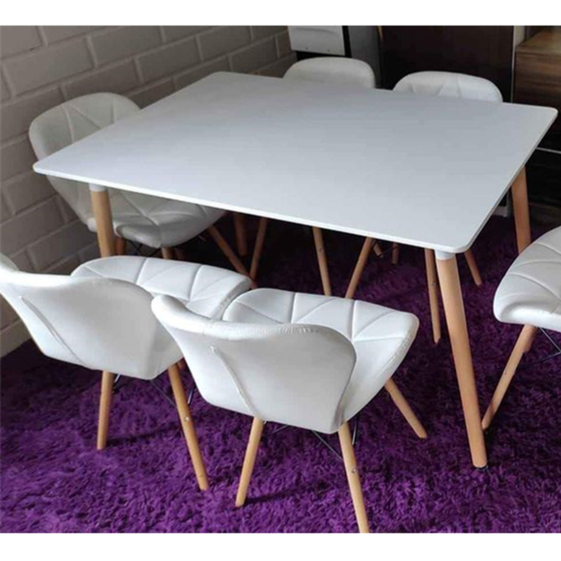 Comedor Zurich rectangular blanco 120x80 cm con 6 Sillas Mariposas Rubik 1