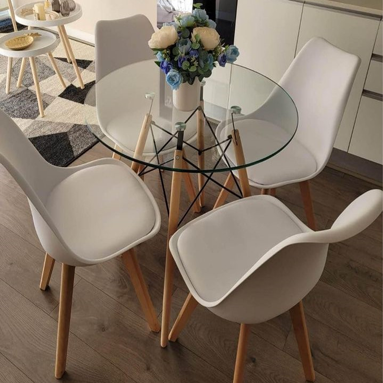 Comedor América redondo vidrio 80 cm y 4 Sillas Tulip 6
