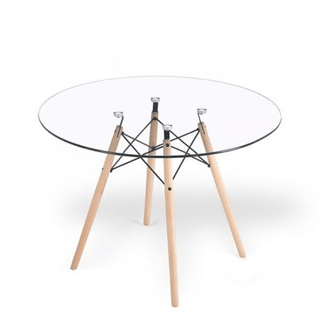 Comedor Napoles redondo vidrio 100 cm con 4 Sillas Eames transparentes 3