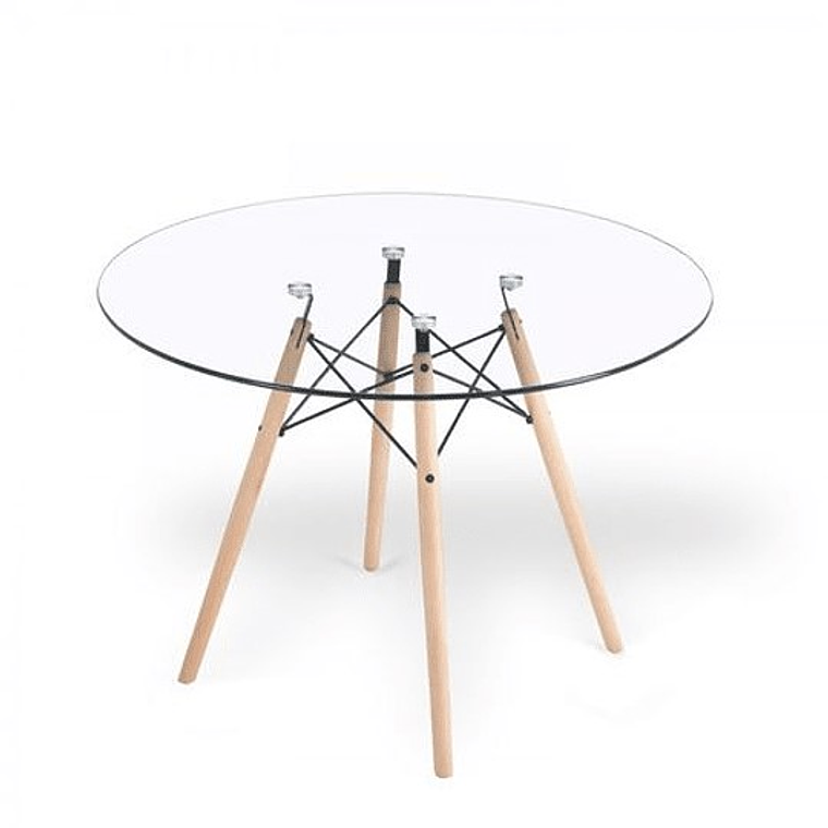 Comedor Napoles redondo vidrio 100 cm con 4 Sillas Eames transparentes 3
