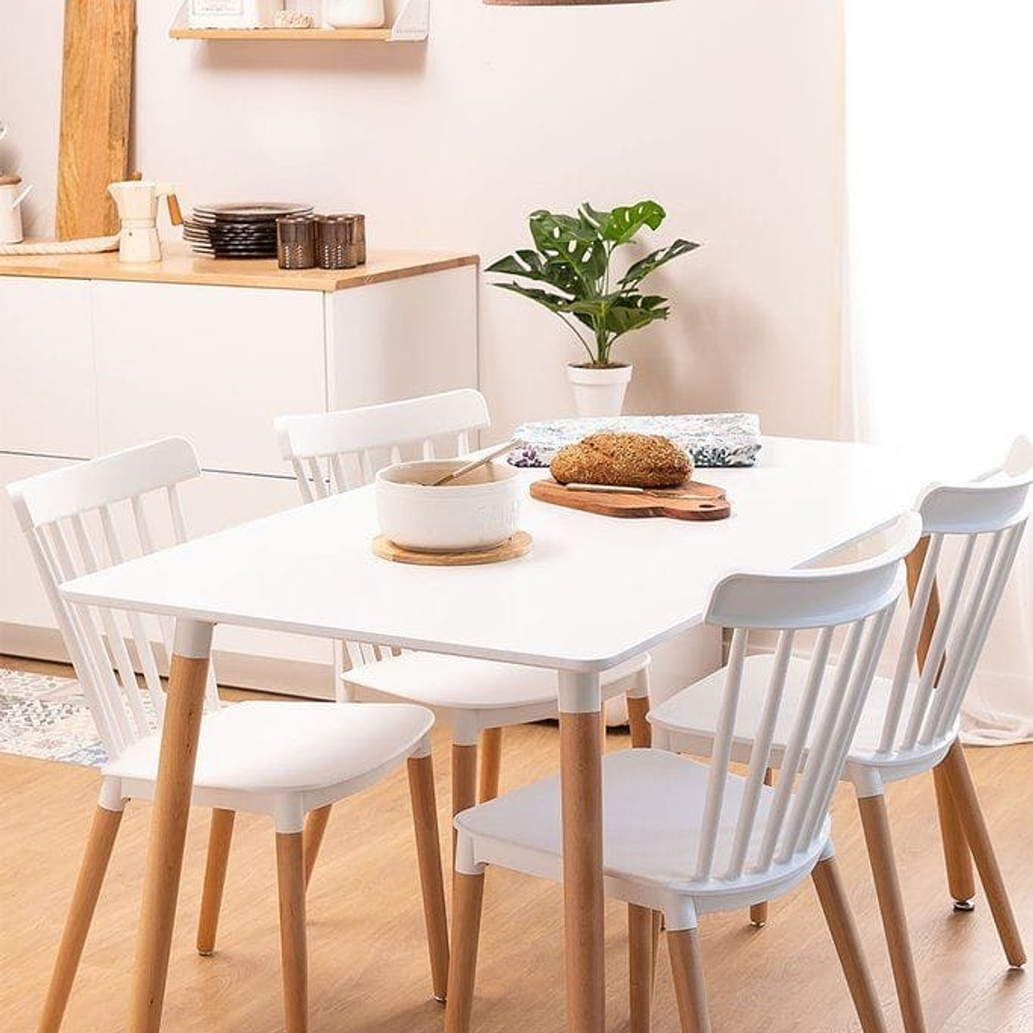 Comedor Capri rectangular blanco 120x80 cm con 4 Sillas Windsor 2