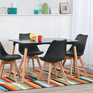 Comedor Bélgica rectangular negro 120x80 cm y 4 Sillas Tulip