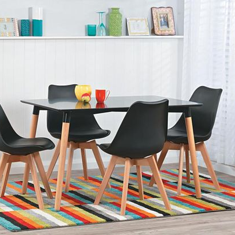 Comedor Bélgica rectangular negro 120x80 cm y 4 Sillas Tulip 1