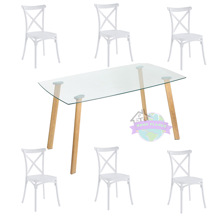 Comedor Danubio rectangular vidrio 140x80 cm con 6 Sillas Danubio 2