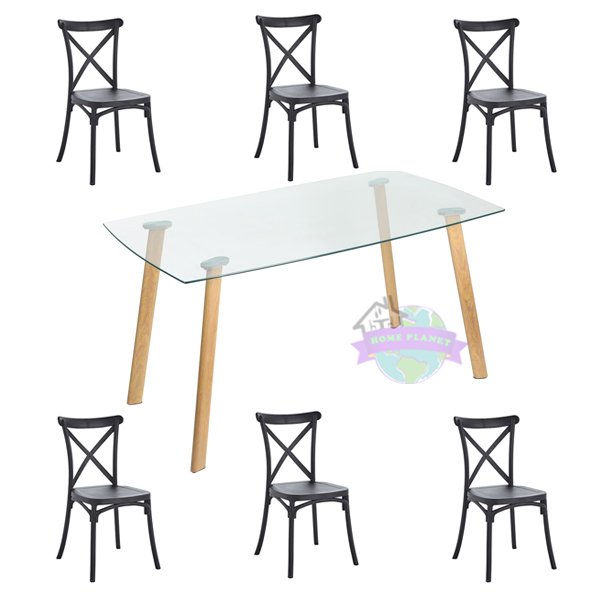 Comedor Mesa Bled rectangular vidrio 140x80 cm con 6 Sillas Danubio