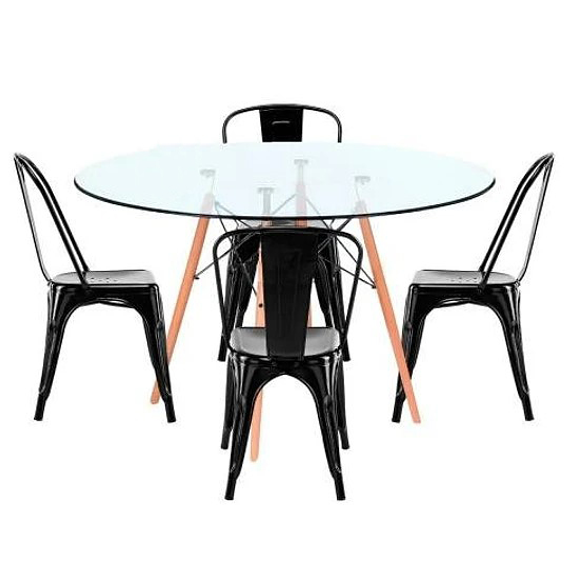 Comedor Kansas redondo vidrio 100 cm con 4 Sillas Tolix 2