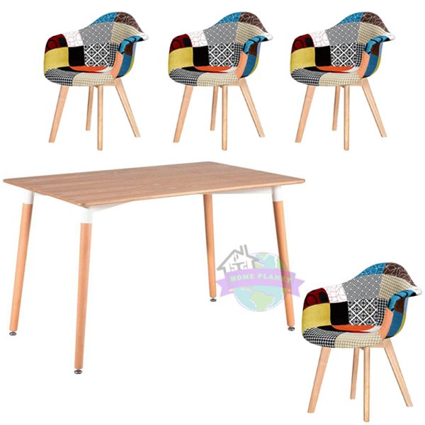 Comedor Mesa Eames rectangular madera con 4 Butacas Patchwork 2.0
