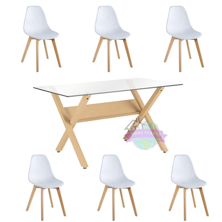 Comedor Alejandría rectangular vidrio 140x80 cm con 6 Sillas Eames 2.0 1