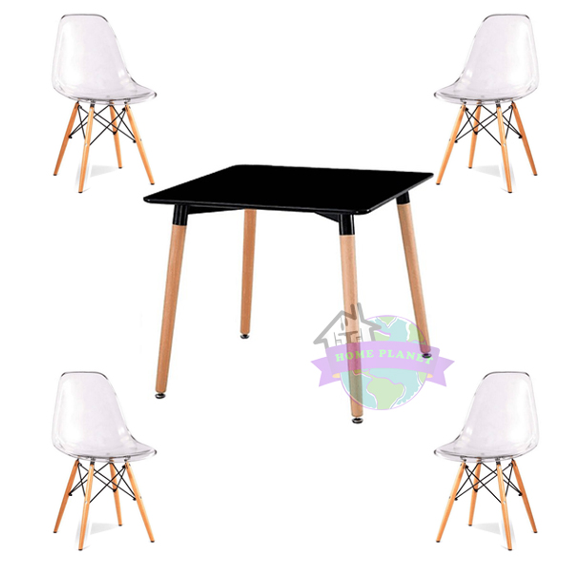 Comedor Gante cuadrado con 4 Sillas Eames Transparentes 1