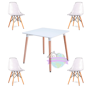 Comedor Gante cuadrado con 4 Sillas Eames Transparentes