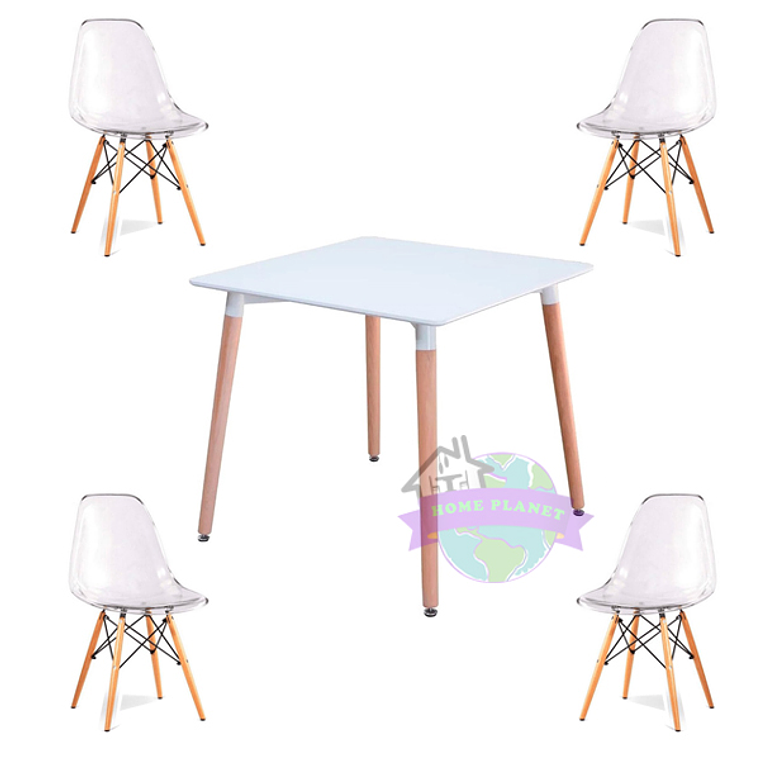 Comedor Gante cuadrado con 4 Sillas Eames Transparentes 2