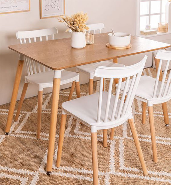 Comedor Mesa Eames rectangular madera 120x80 cm con 4 Sillas Windsor