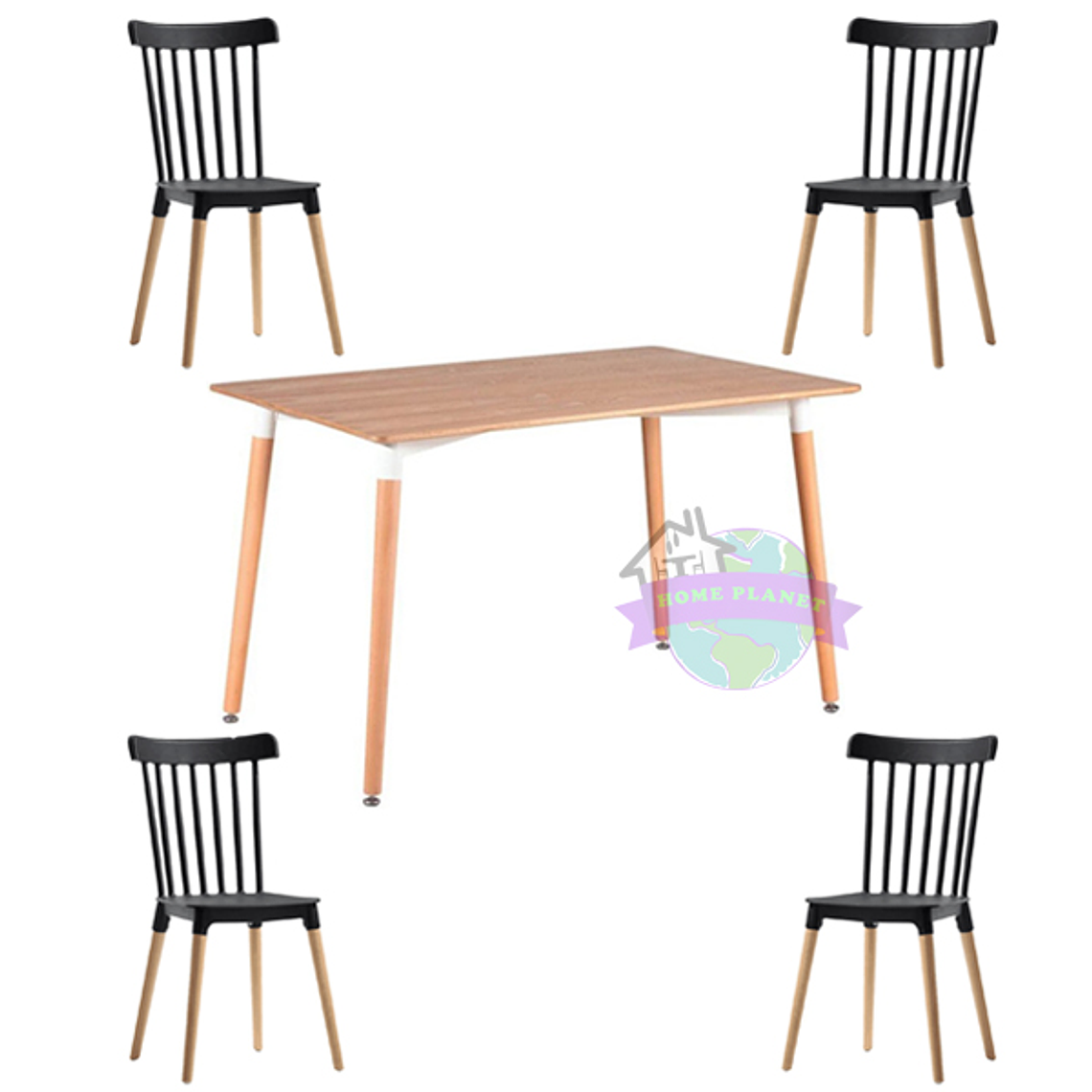 Comedor León rectangular color madera 120x80 cm con 4 Sillas Windsor 2