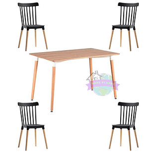Comedor León rectangular color madera 120x80 cm con 4 Sillas Windsor