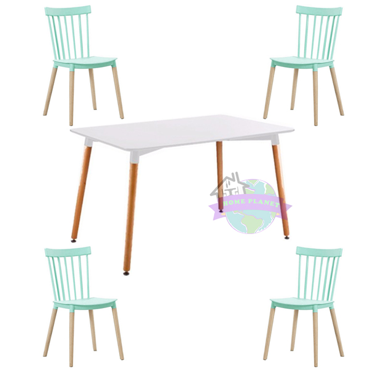 Comedor Capri rectangular blanco 120x80 cm con 4 Sillas Windsor 6